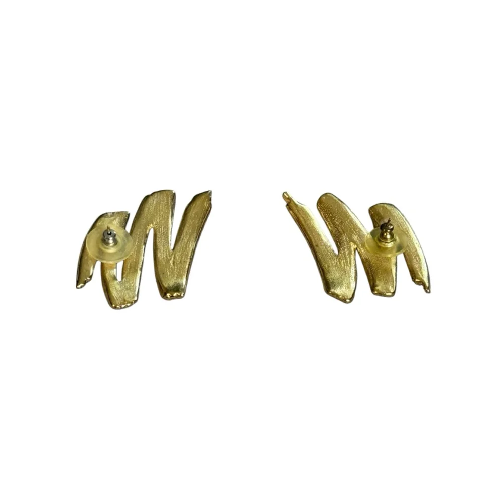 Unbranded Gold-toned Zig Zag Grooved Pierced Earrings Up to 2 Inches
